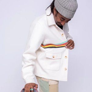 Lifted Research Group LRG x Round Two Mens Stripe Cream Coat New 2XL